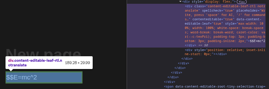 Before the rendered equation, we have a simple text node